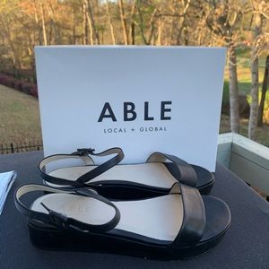 ABLE Larissa black leather platform sandals